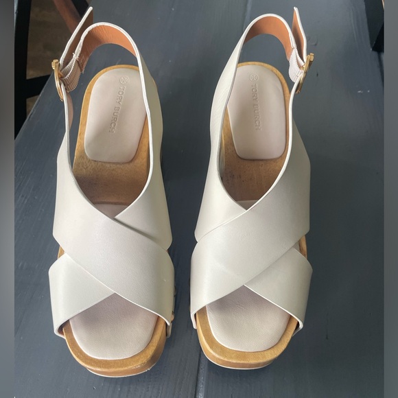 Tory Burch cream wooden platform sandals 7.5 - Picture 2 of 8